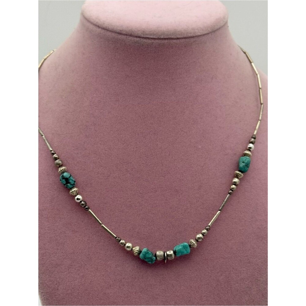 Turquoise Bead Necklace - Teal Blue Accent - Picture 2 of 5